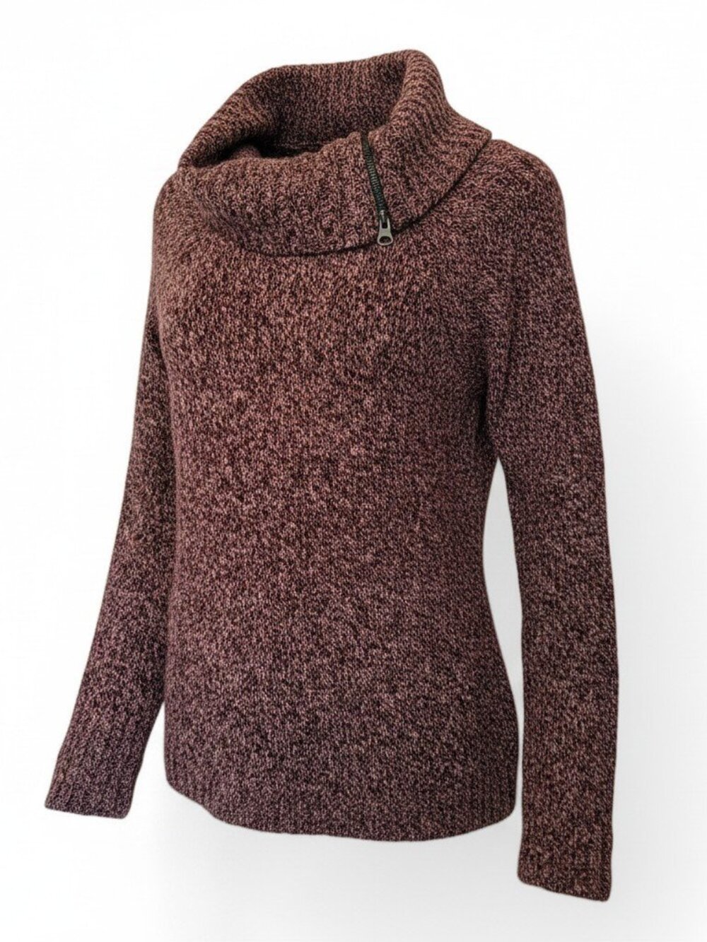 Purple Plum Cowl Neck Sweater Zipper Detail Cozy Core Relaxed Fit